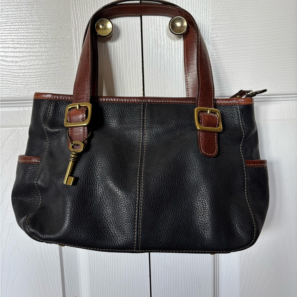Black and Brown Fossil Leather Handbag